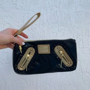 Betsy Johnson BetsyVille black lighting blot gold clutch purse woman’s bag